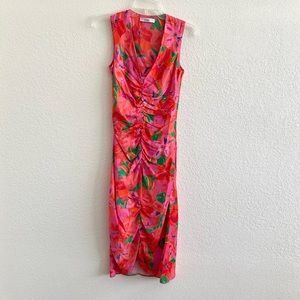 Brogger Floral Pink & Orange Ruched Midi Dress